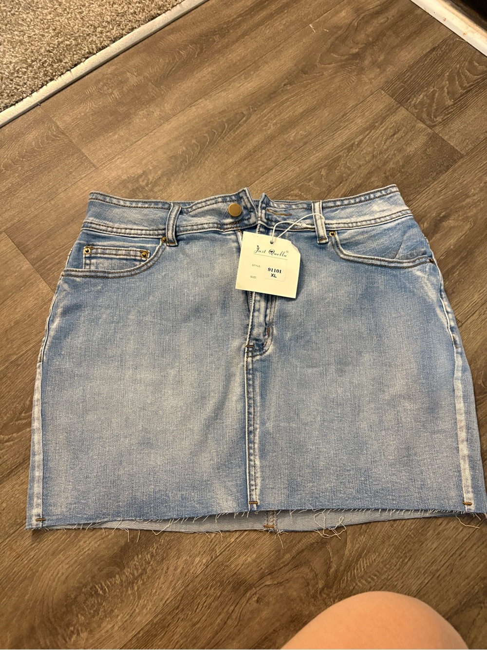 Ella Light Blue Denim Mini Skirt with Raw Hem